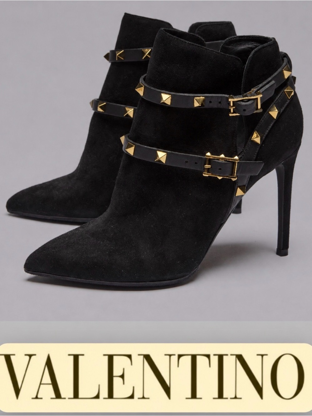 Valentino Rockstud Black Suede Ankle Booties - Authenticated + Box, Bag & Pouch